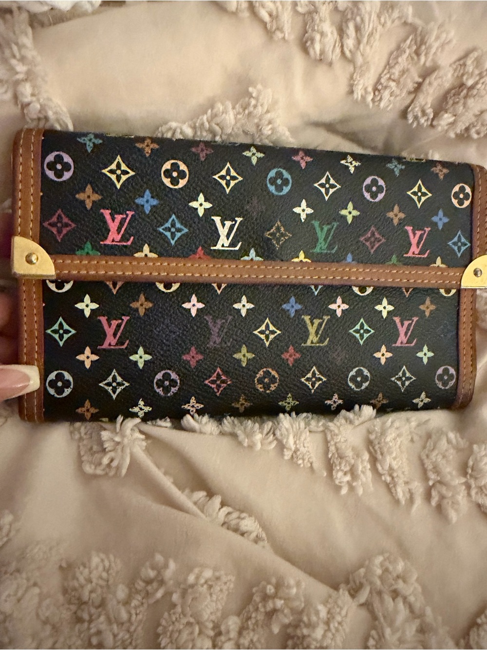 Louis Vuitton Black Multicolor Monogram Continental Wallet with Brown Trim